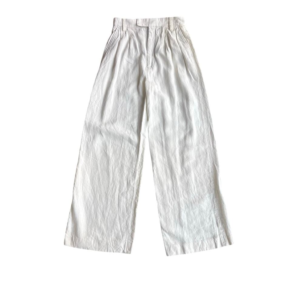 Zara Linen Blend Wide Leg Pleated Pants Cream Coastal Quiet Luxury Small